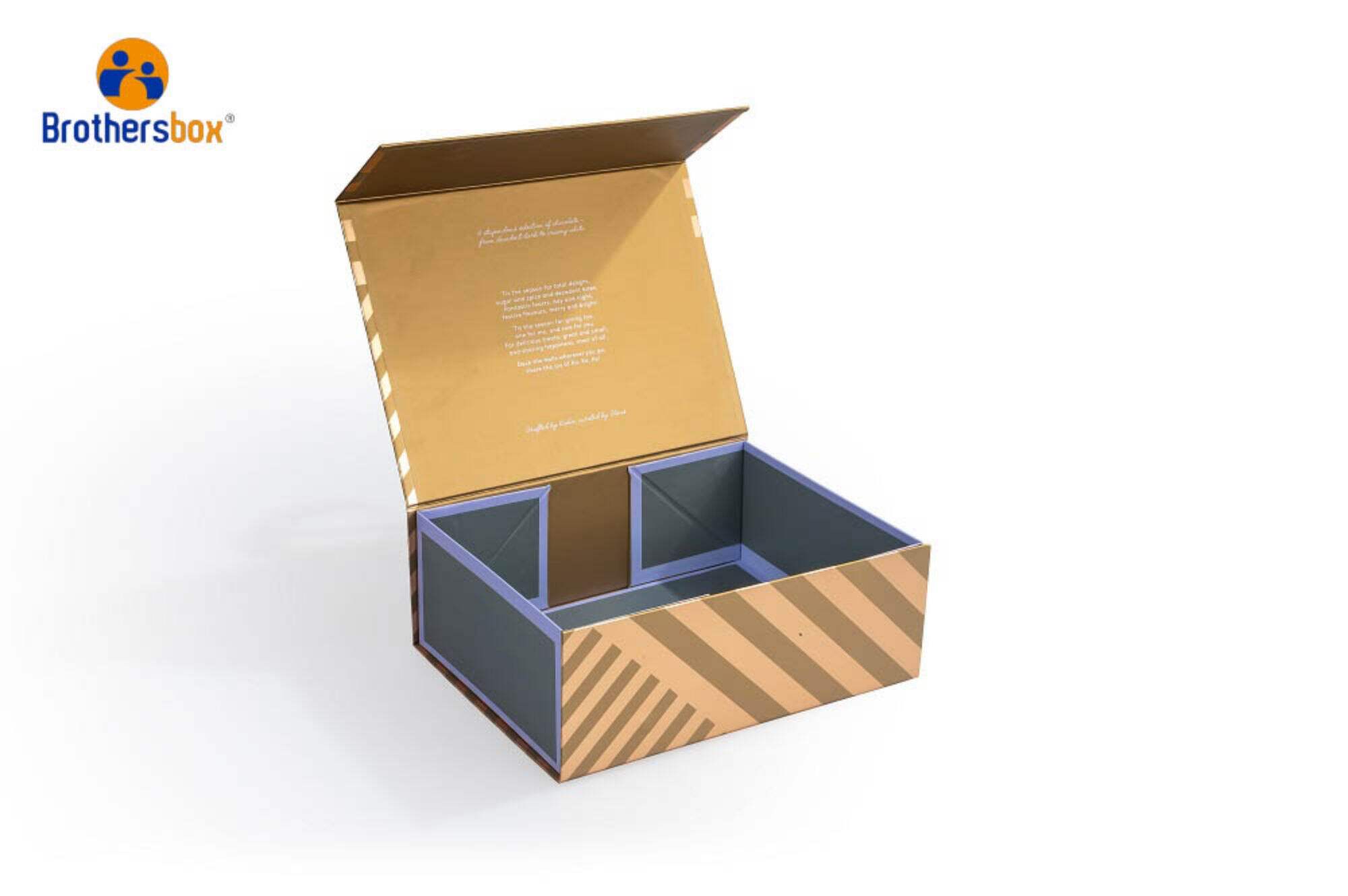 ძვირადღირებული ოქროს ფოლგის ეფექტის მაგნიტური დასაკეცი სასაჩუქრე ყუთი