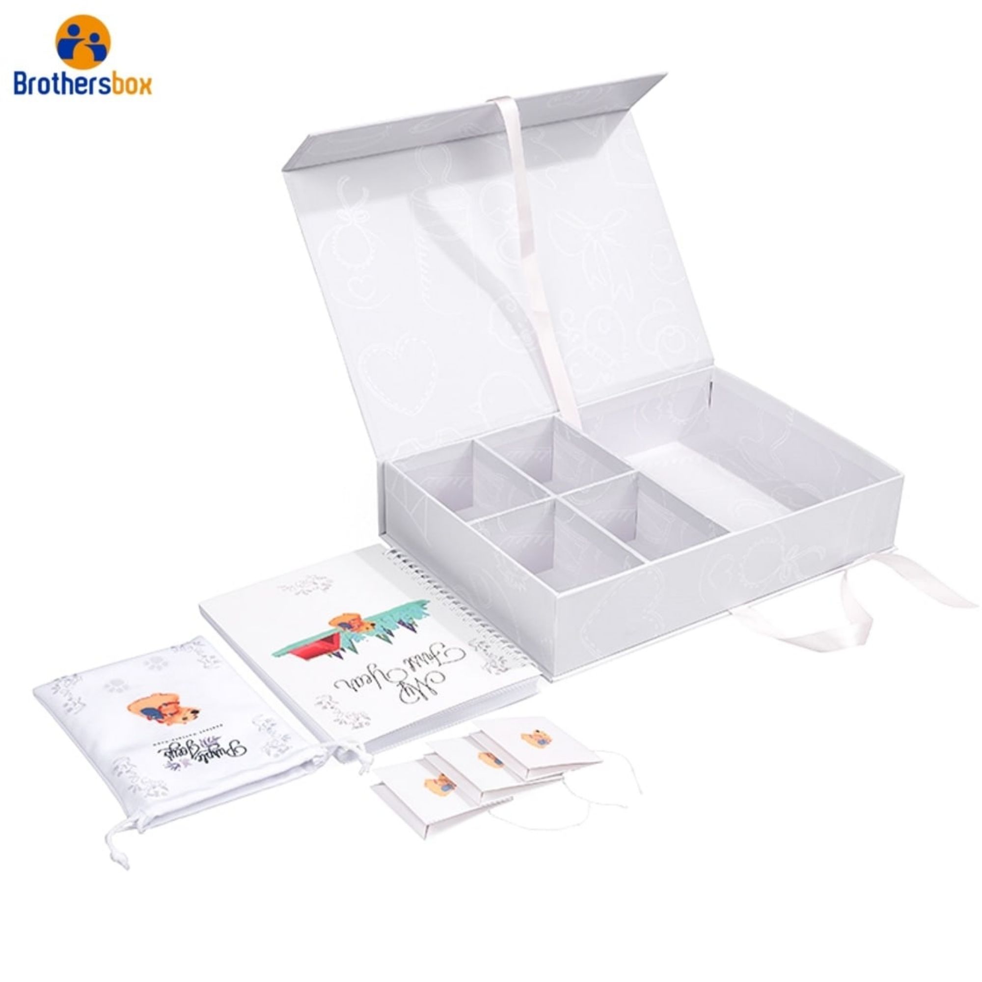 персонализиран комплект висококачествена бяла магнитна подаръчна кутия с панделка