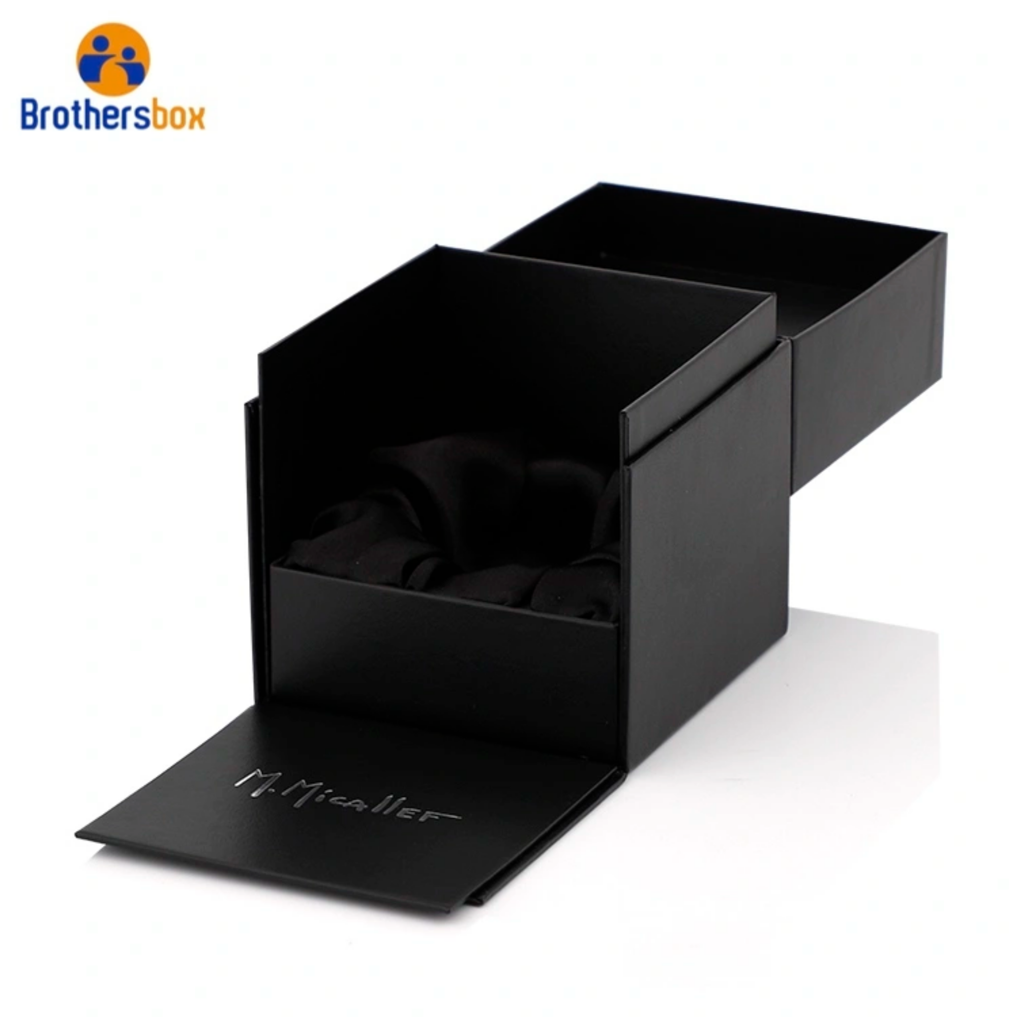 Caixa de presente magnética quadrada preta com logotipo personalizado