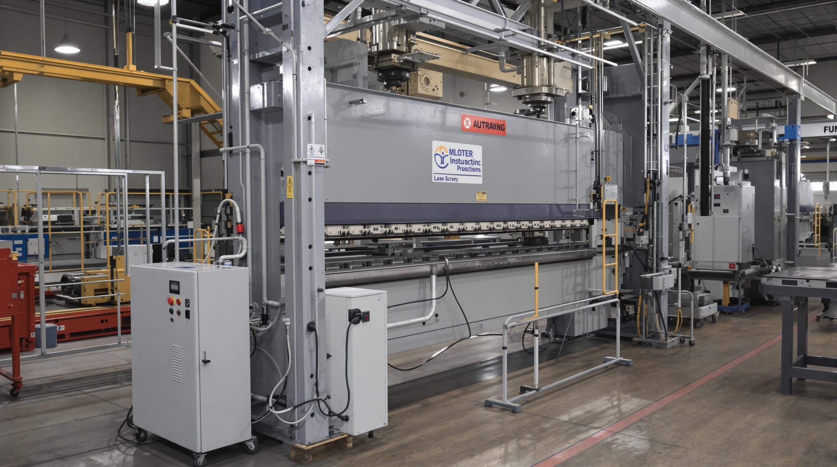A close-up of a hydraulic wire bending machine showing steel frame, precision dies, and hydraulic power unit