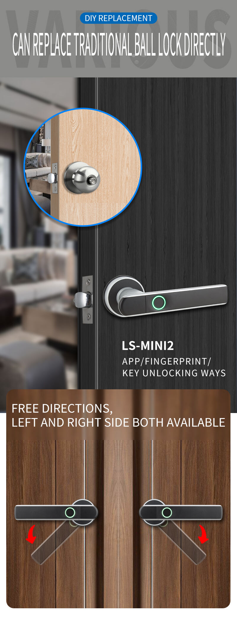 wholesale digital keyless biometric handle smart door lock manufacture