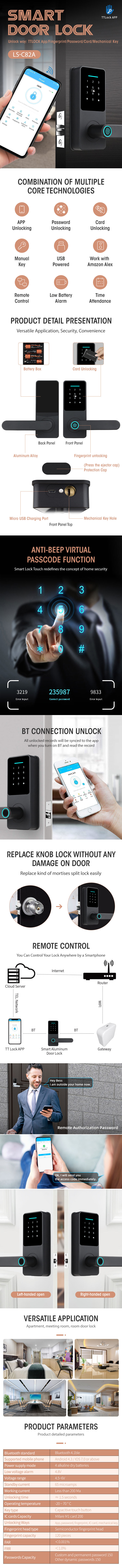 Factory Direct Sale Wifi Latch Best Keyless Door Locker Finger Print Smart Lock ပေးသွင်းသူ