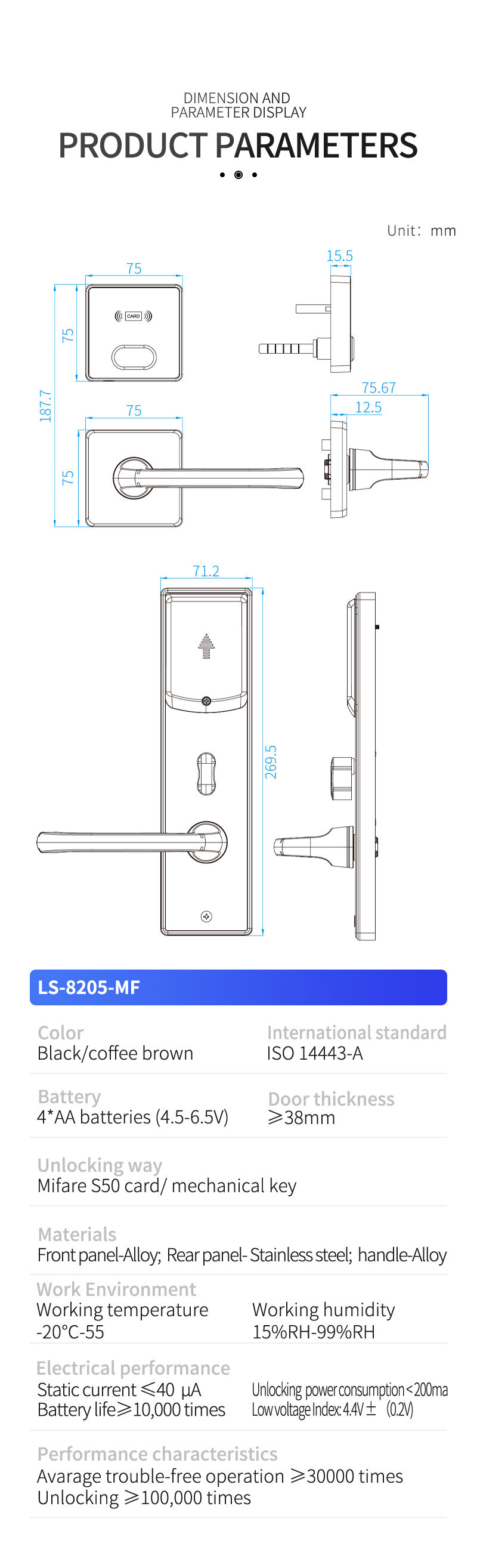 Locstar Best Bluetooth Security Card Reader System Split Hotel Door Lock manufacture