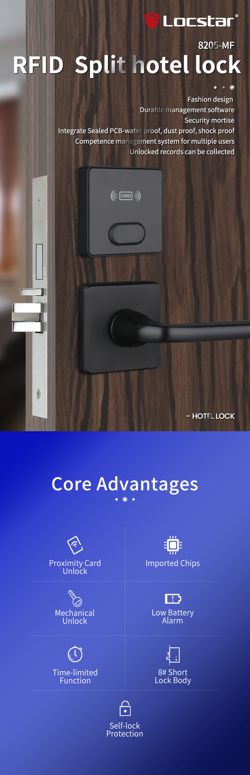 Locstar Best Bluetooth Security Card Reader System Split Hotel Door Lock supplier