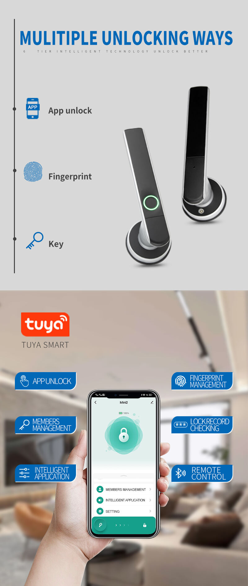 wholesale digital keyless biometric handle smart door lock factory