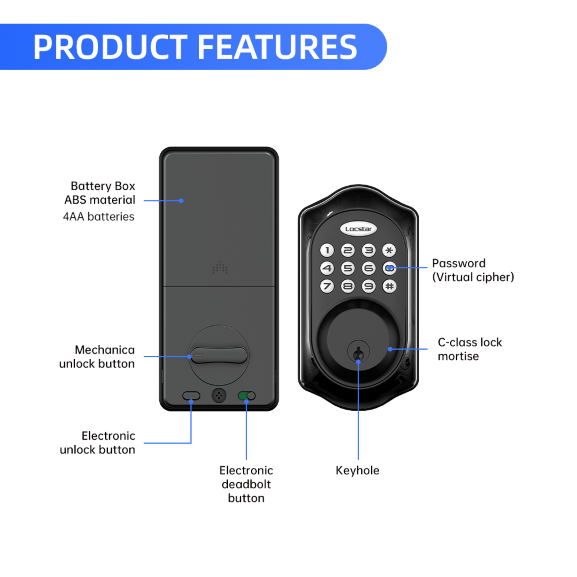 کد Deadbolt صفحه کلید کارخانه برای قفل هوشمند درب جلو