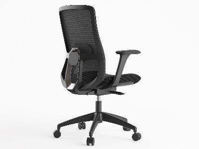 The Ergonomics mesh chair provides comfort for extended use.