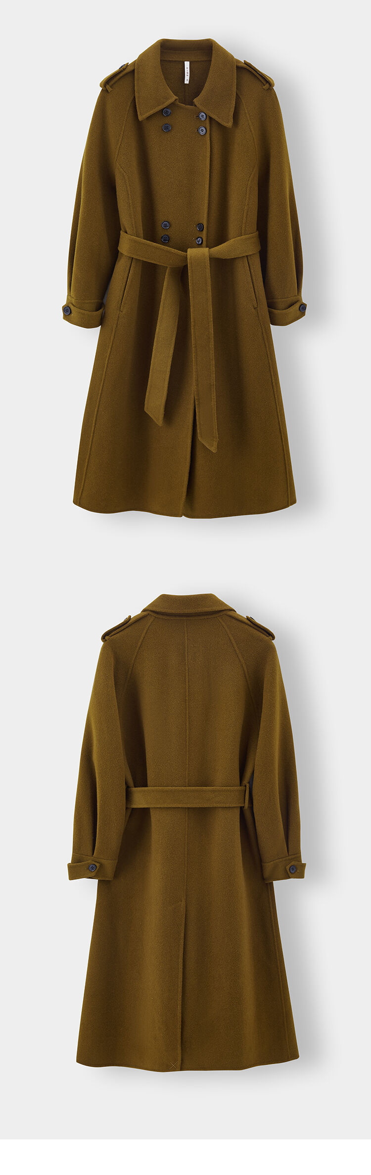 Lady Long Double Faced Solid Woolen Overcoat Belt Winter Double Breasted Cashmere Wool Trench Coat for Women details