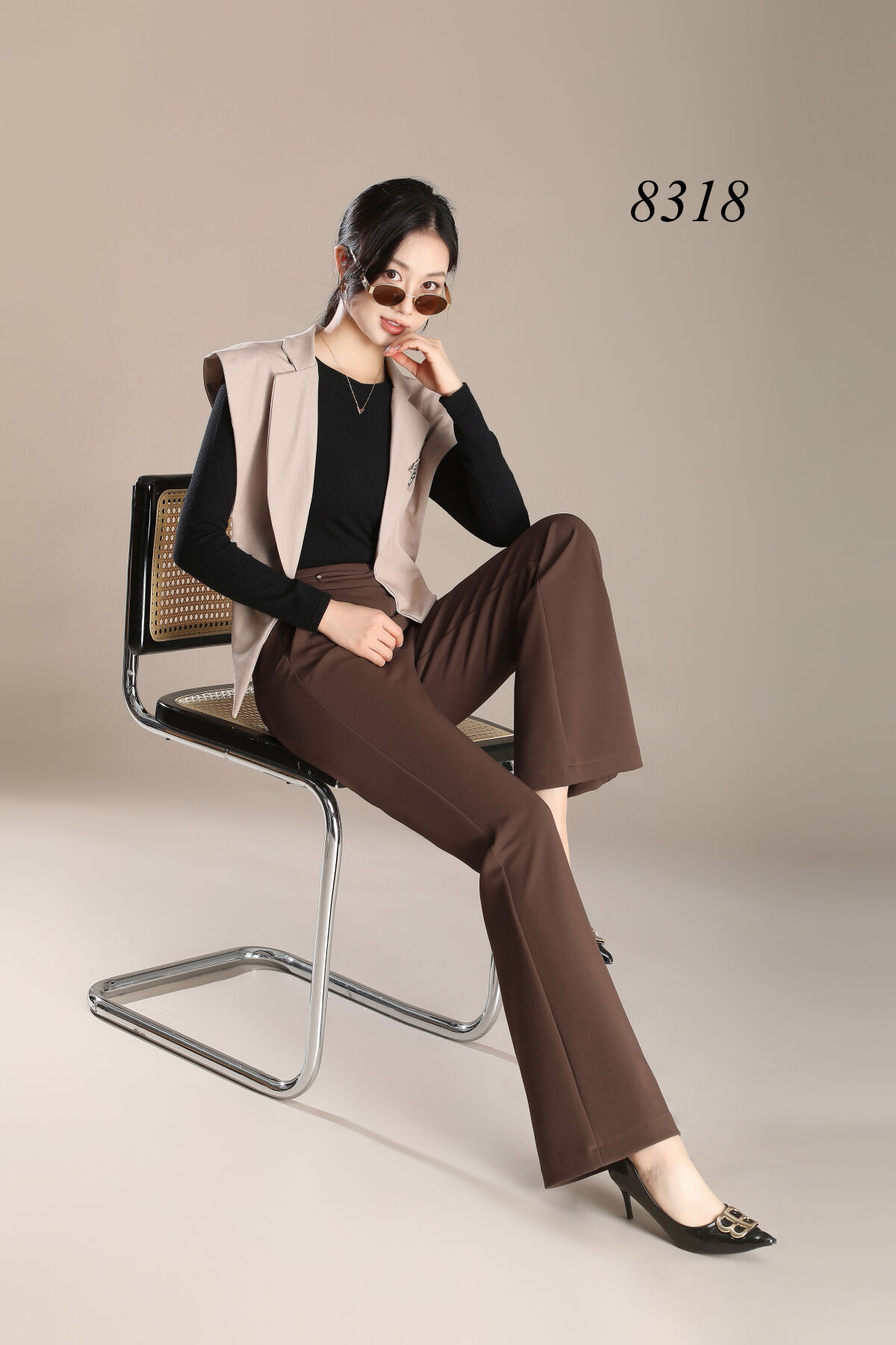 2025 Summer Women's New High-waisted Slim-fit Straight Pants Knitted Casual Flared Pants details