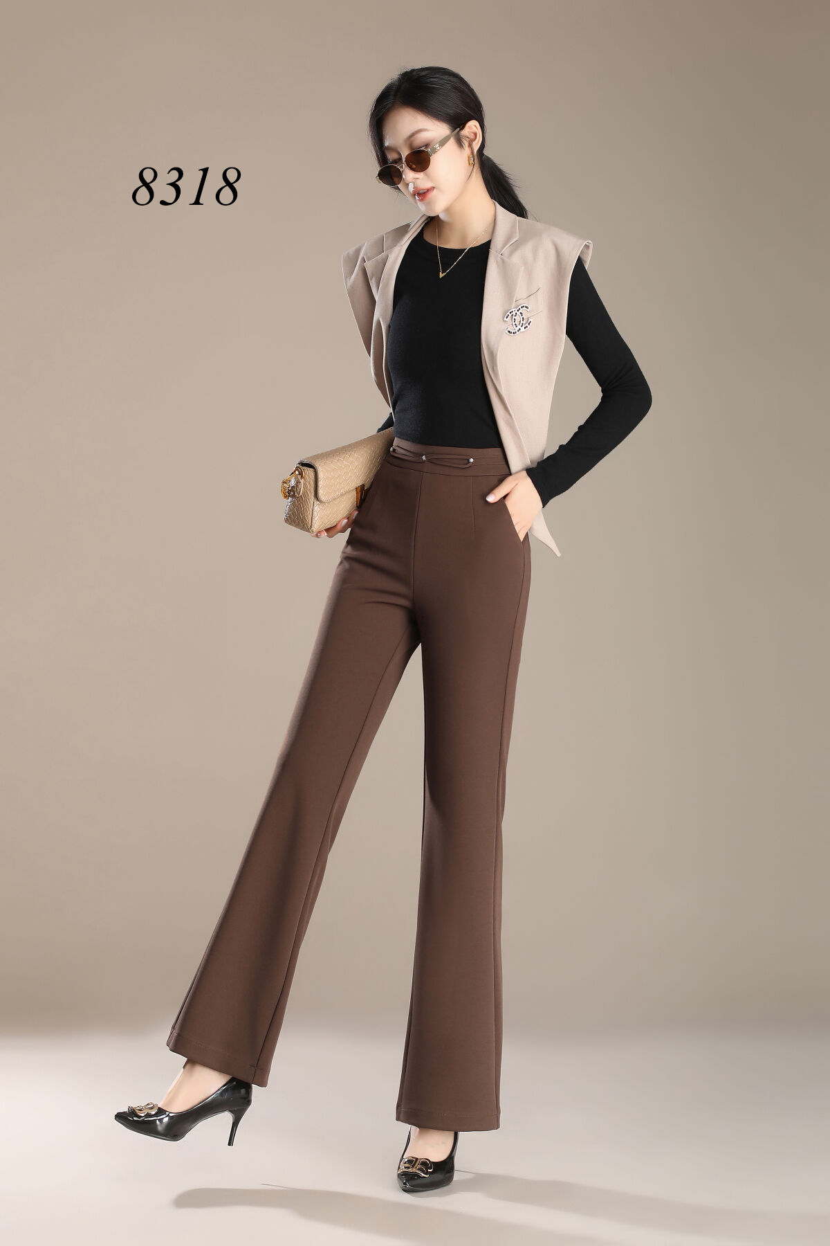 2025 Summer Women's New High-waisted Slim-fit Straight Pants Knitted Casual Flared Pants manufacture