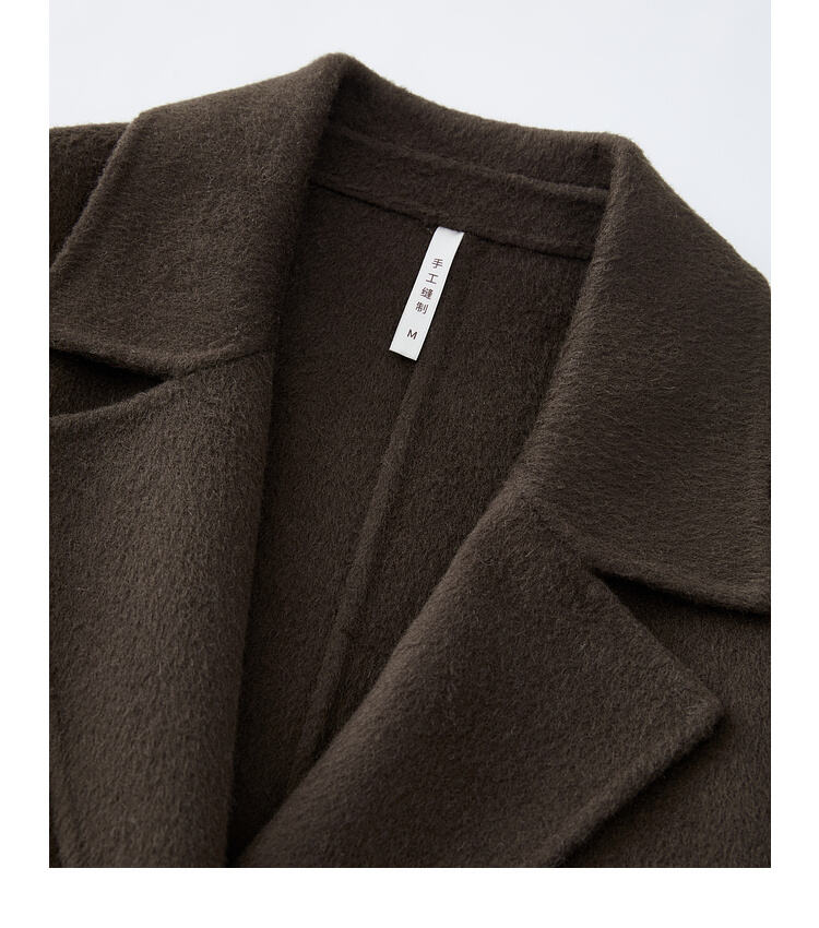 2025 Spring New Elegant Belted Long Cashmere Coat Loose Turn Down Collar Water Ripple Korea Wool Coat Ladies manufacture