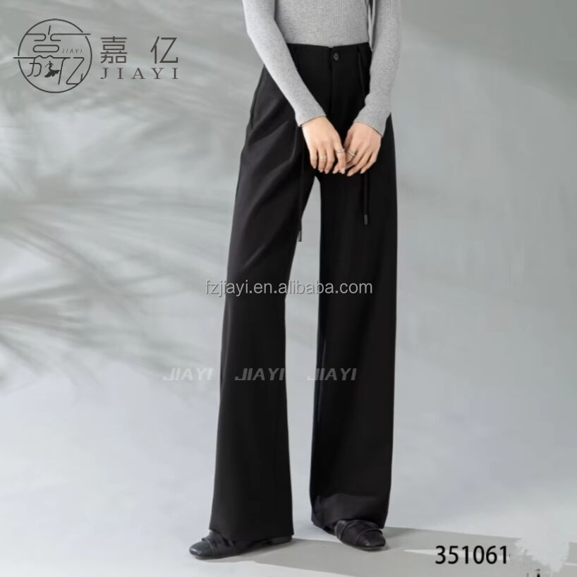 Women's High Waisted Straight Long Palazzo Trousers Casual Loose Fit Zipper Fly Pants for Office Business Work in Spring details
