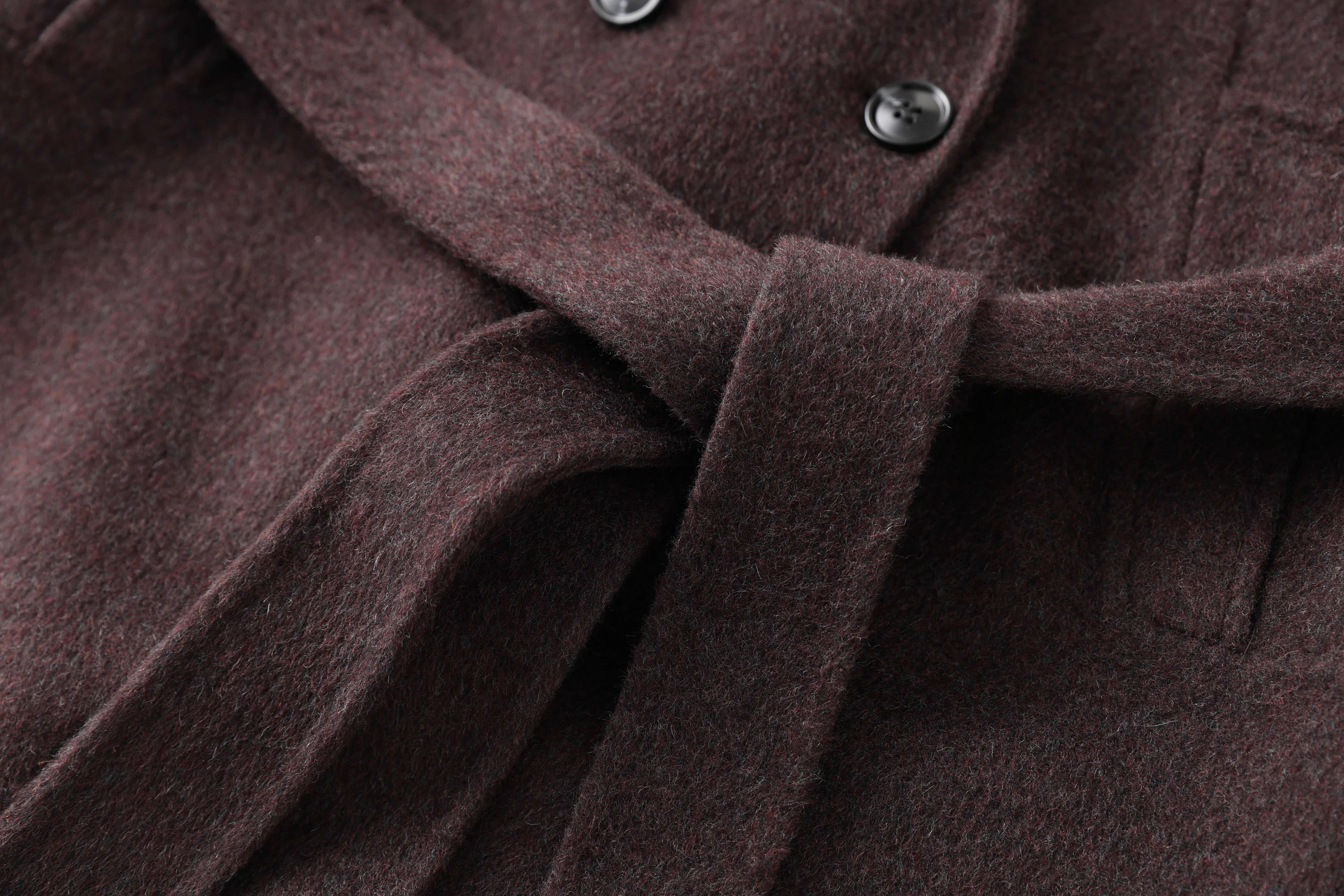 Women's Custom-Made High Quality Winter Wool Coat Long Double-Button Design with Belt Closure Elegant Style Button Decoration factory