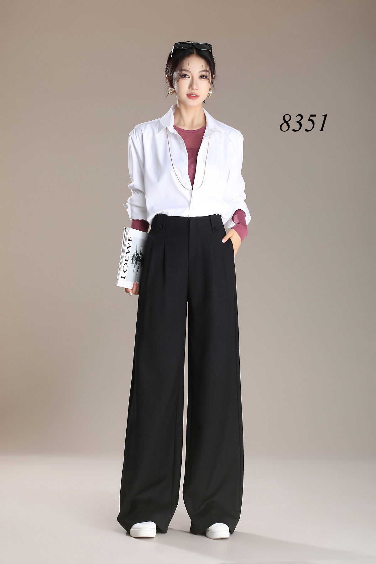 Women's High Mid Waist Office Pants Autumn Winter Wide Leg Straight Long Trousers for Ladies supplier