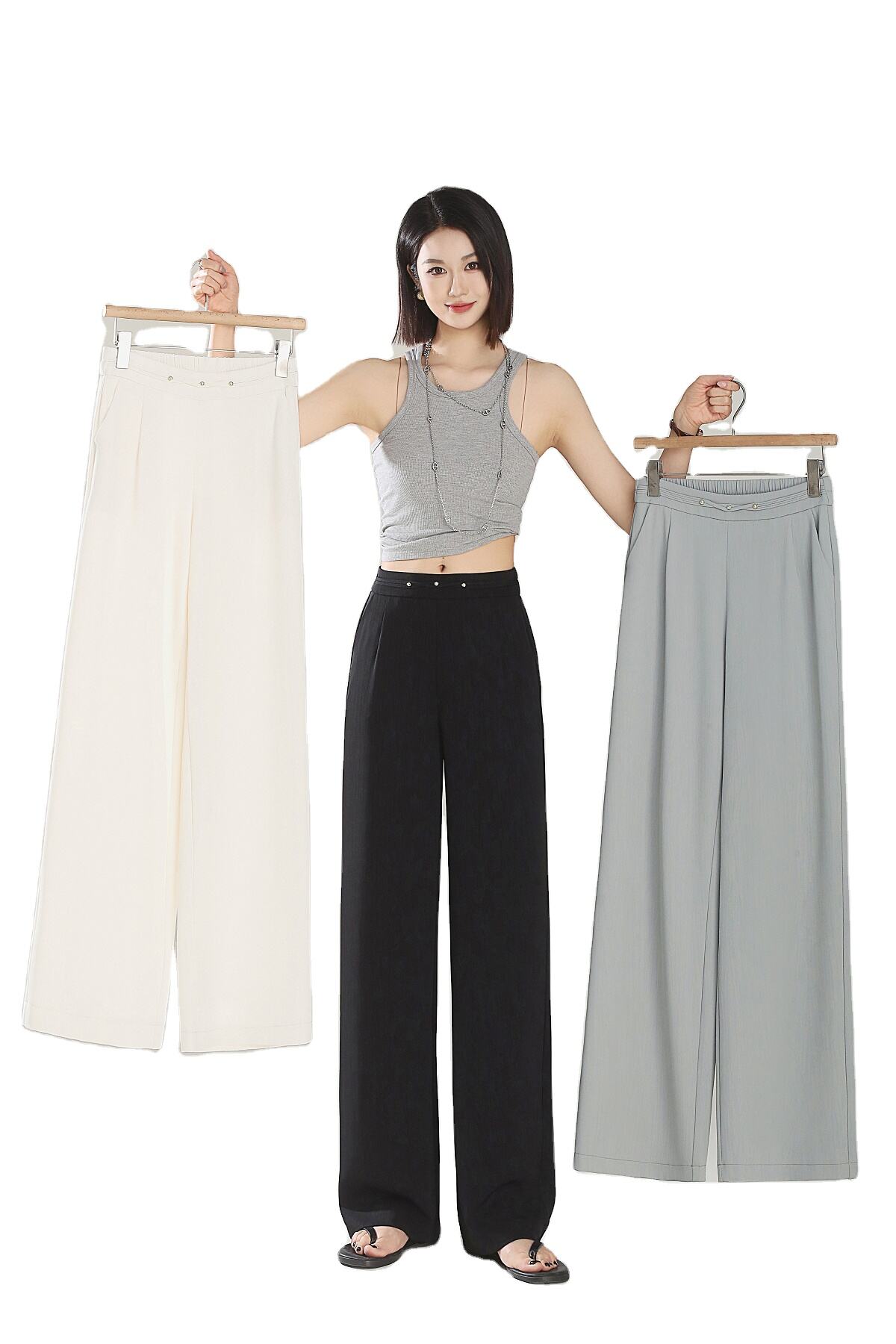 Spring/Summer 2025 New Loose Wide-leg Pants, Slimming Straight-waist Casual Pants, Office Women's Nine-inch Straight-leg Pants factory