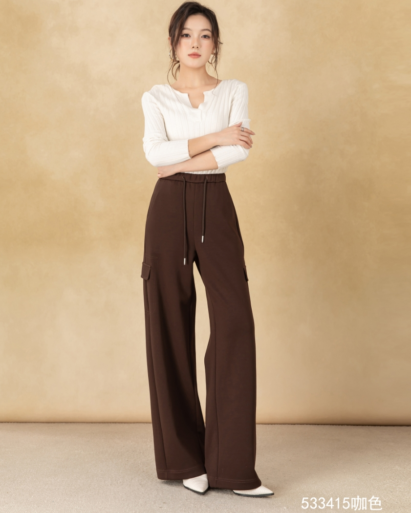 Women's Loose-Fitting Solid-Color Cargo Pants Wide-Leg Casual Trousers Dyed Jeans factory