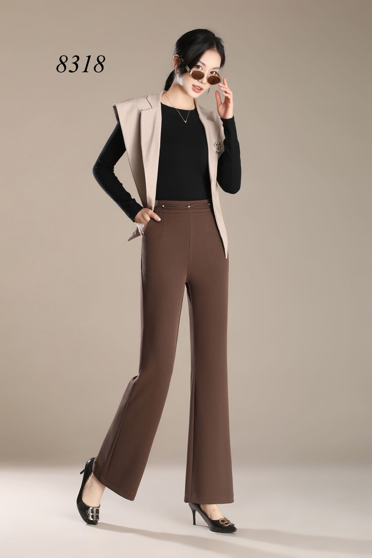 2025 Summer Women's New High-waisted Slim-fit Straight Pants Knitted Casual Flared Pants factory
