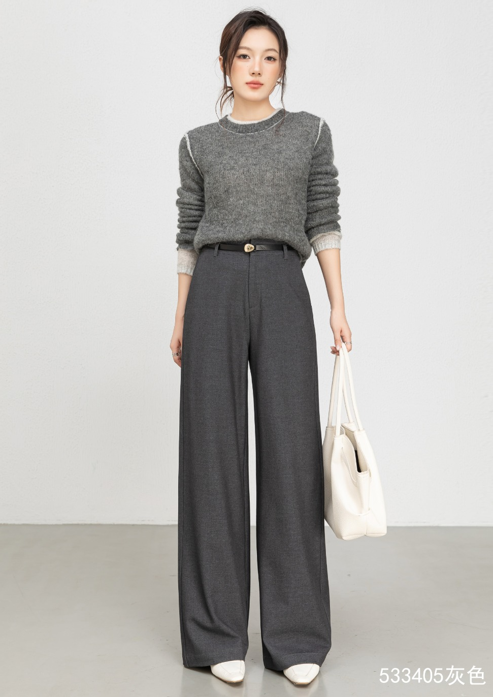 Lady's High-Waisted Wide-Leg Fall/Winter Office Pants-Breathable Plain Dyed Solid Color Long Straight-Leg Style for Women supplier