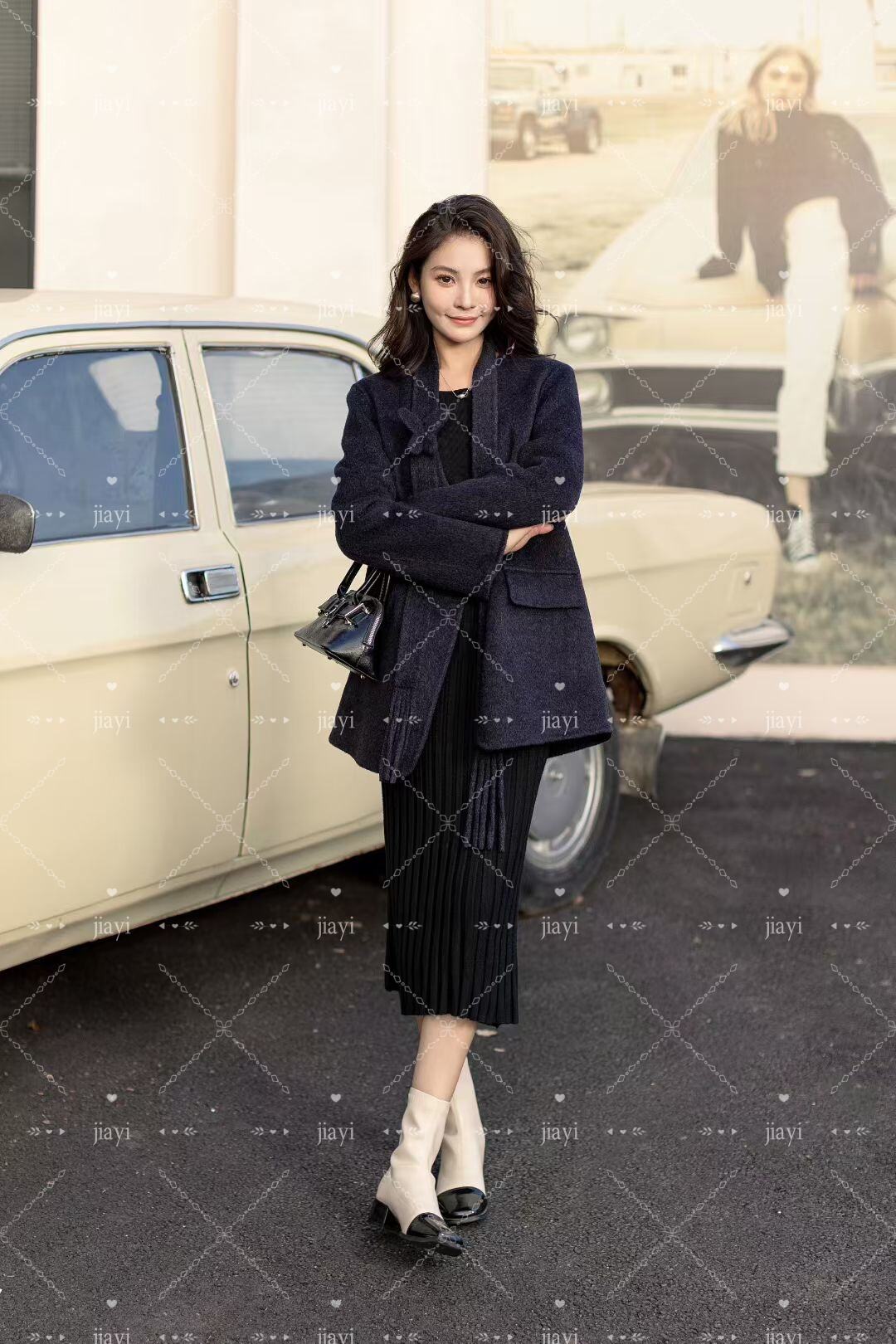 Handmade Women's Double Faced Wool Overcoat Spring Winter Long Trench Fitted Wool Coat Single Breasted Closure manufacture