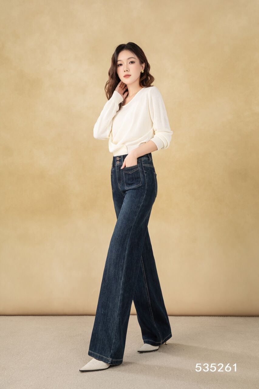Vintage-Style Women's Dark Wash Straight Stretch Denim Pants Breathable and Washable Wide-Leg Simple Formal Wear factory