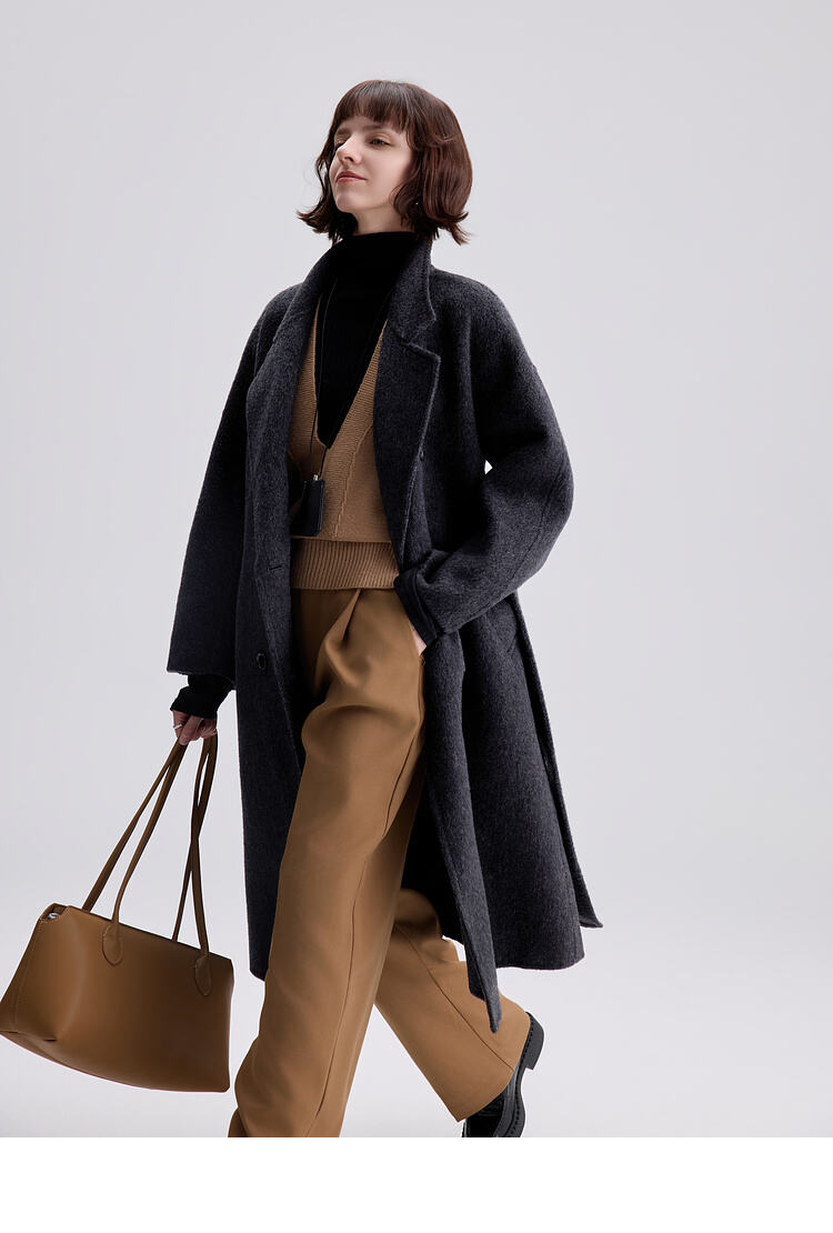 Custom Women Autumn Winter Wool Maxi Coat with Belt Lapel Solid Color Loose Cardigan Ladies Elegant Long Coat manufacture