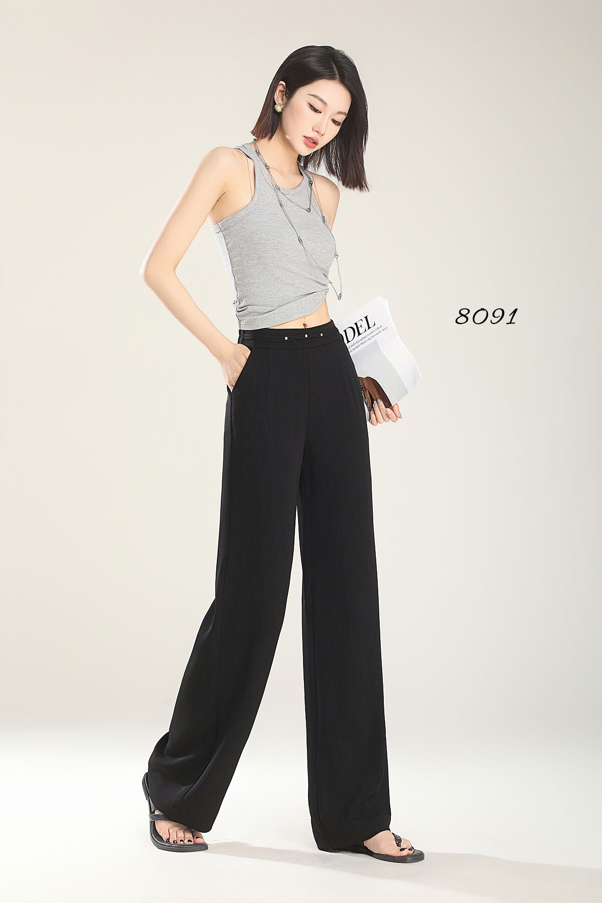 Spring/Summer 2025 New Loose Wide-leg Pants, Slimming Straight-waist Casual Pants, Office Women's Nine-inch Straight-leg Pants manufacture