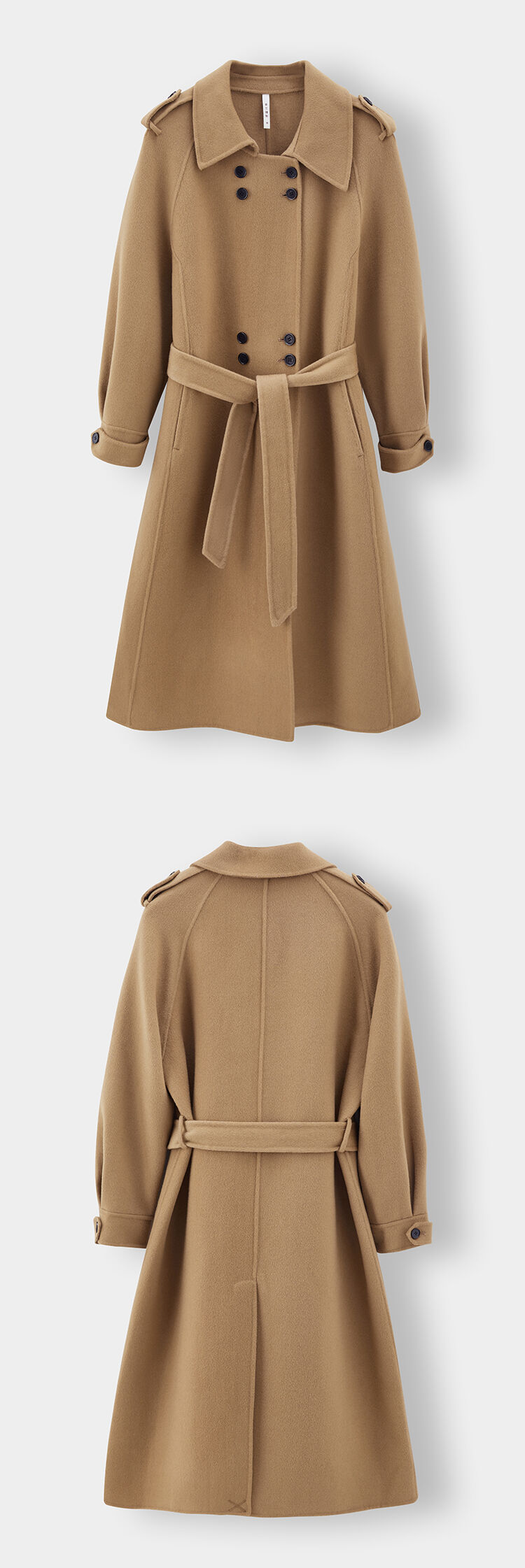 Lady Long Double Faced Solid Woolen Overcoat Belt Winter Double Breasted Cashmere Wool Trench Coat for Women supplier