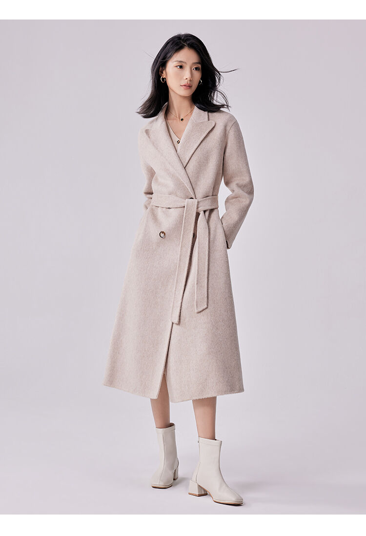 Gray Color Notched Collar Long Sleeve Sashes Casual Fashion Women Long Trench Coat details