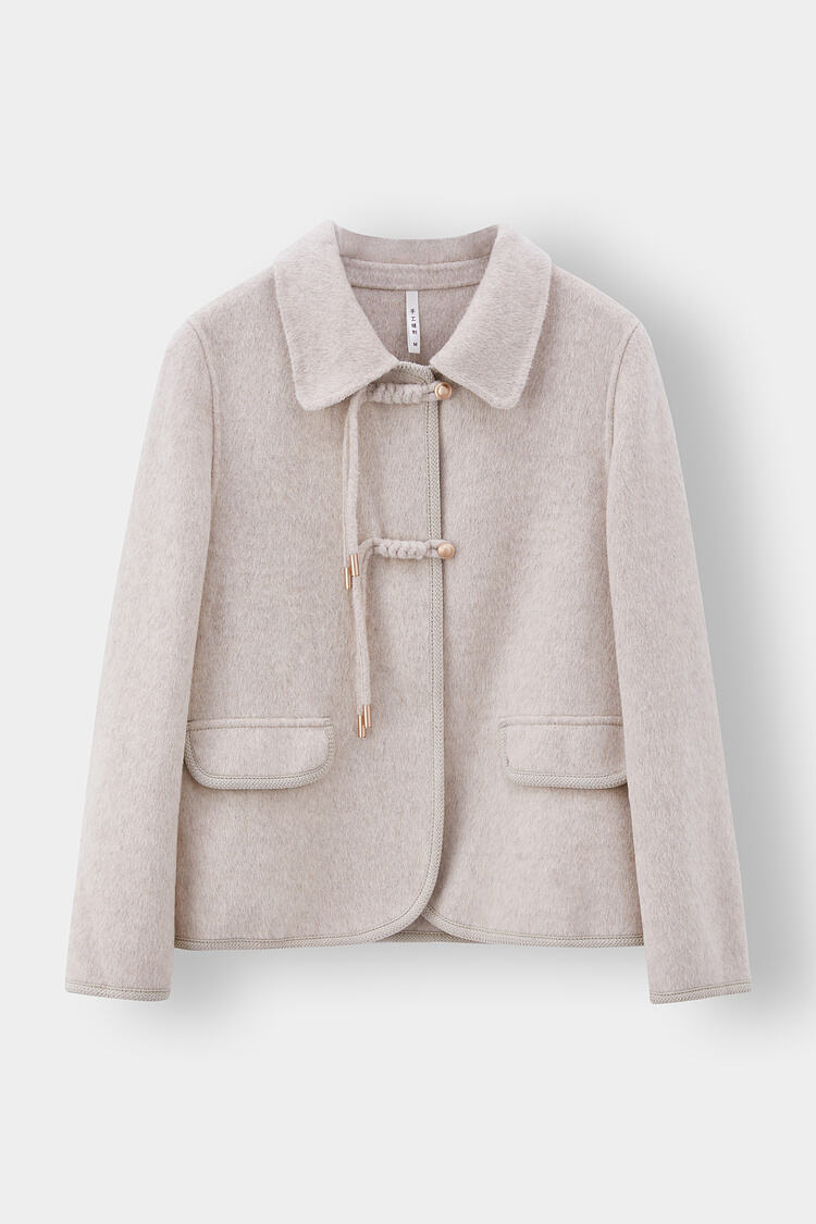 Women's Vintage Double Sided Wool Coat High End Fall Winter Casual Long Coat with Small Lapels Nylon Lining Sheep Fur Decoration manufacture