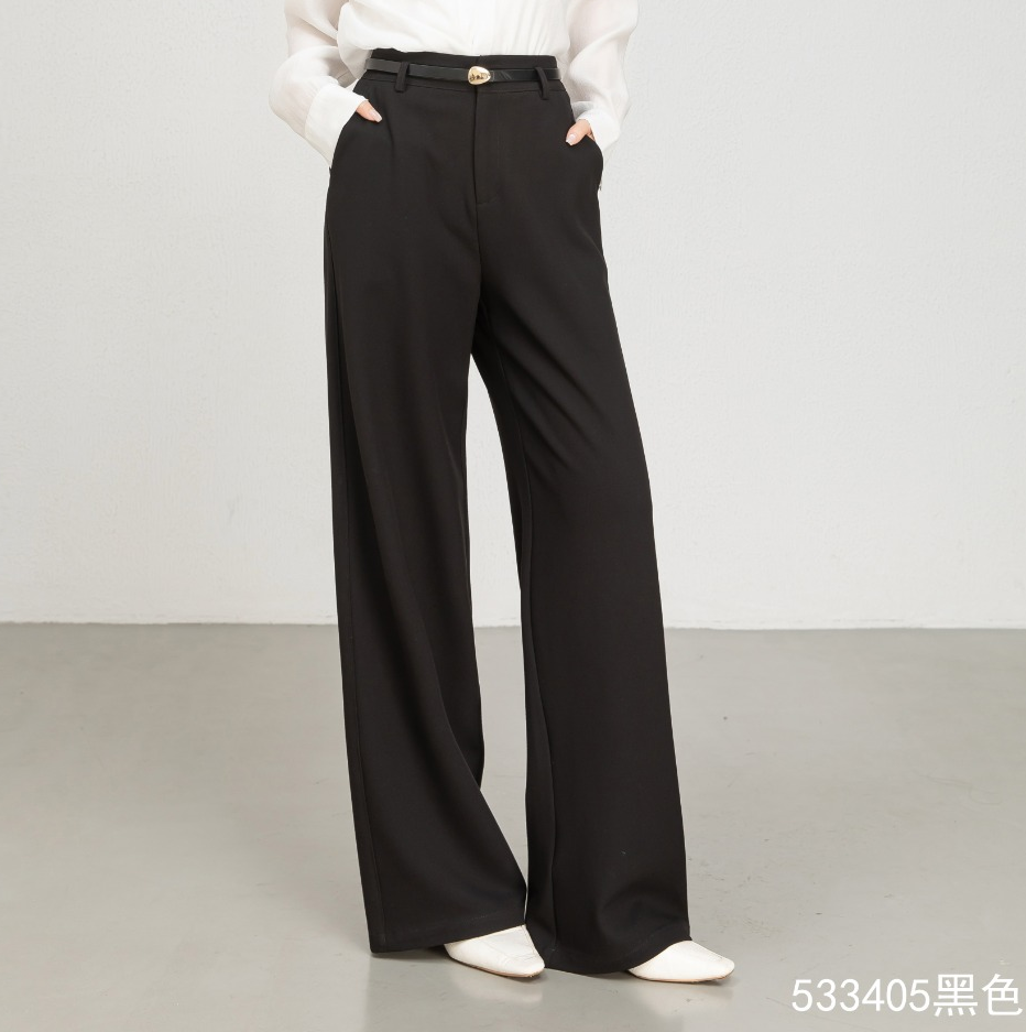 Lady's High-Waisted Wide-Leg Fall/Winter Office Pants-Breathable Plain Dyed Solid Color Long Straight-Leg Style for Women details