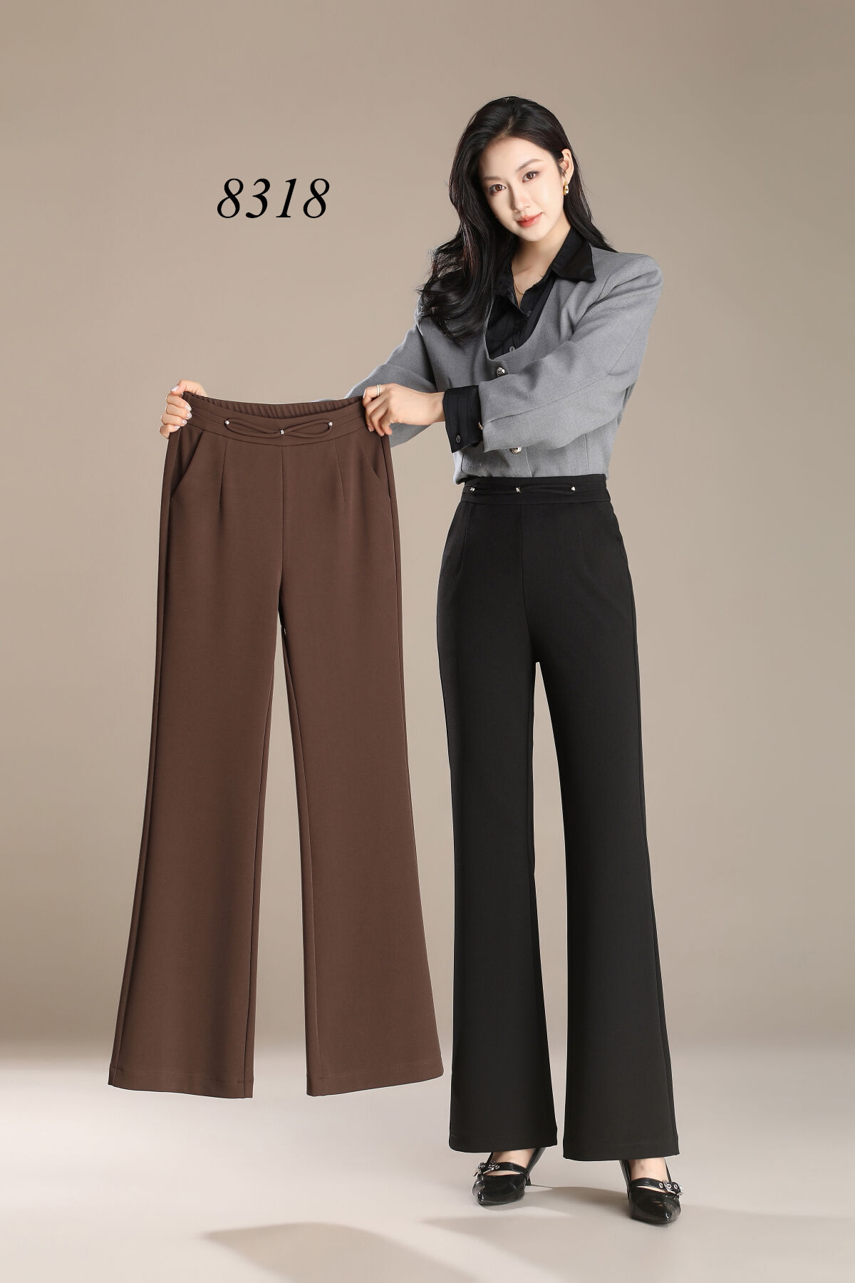 2025 Summer Women's New High-waisted Slim-fit Straight Pants Knitted Casual Flared Pants factory