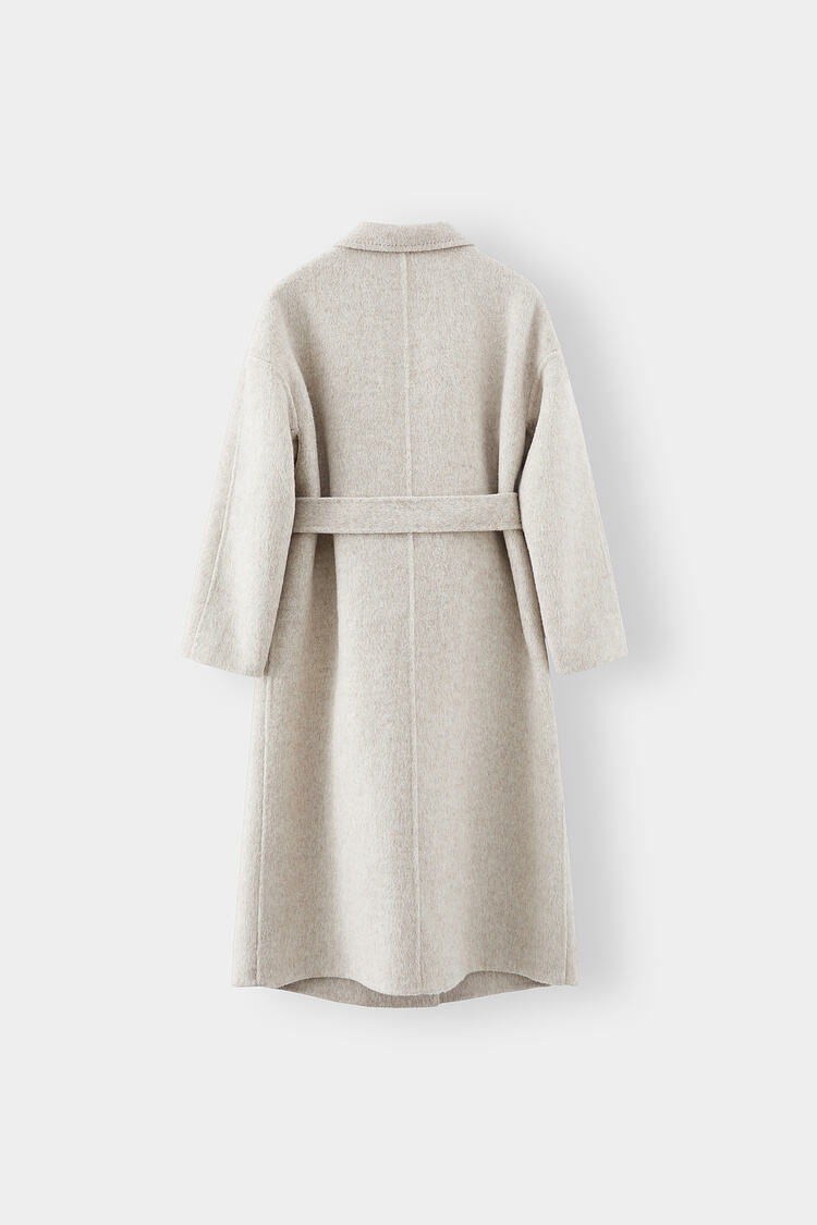 Custom Women Autumn Winter Wool Maxi Coat with Belt Lapel Solid Color Loose Cardigan Ladies Elegant Long Coat supplier