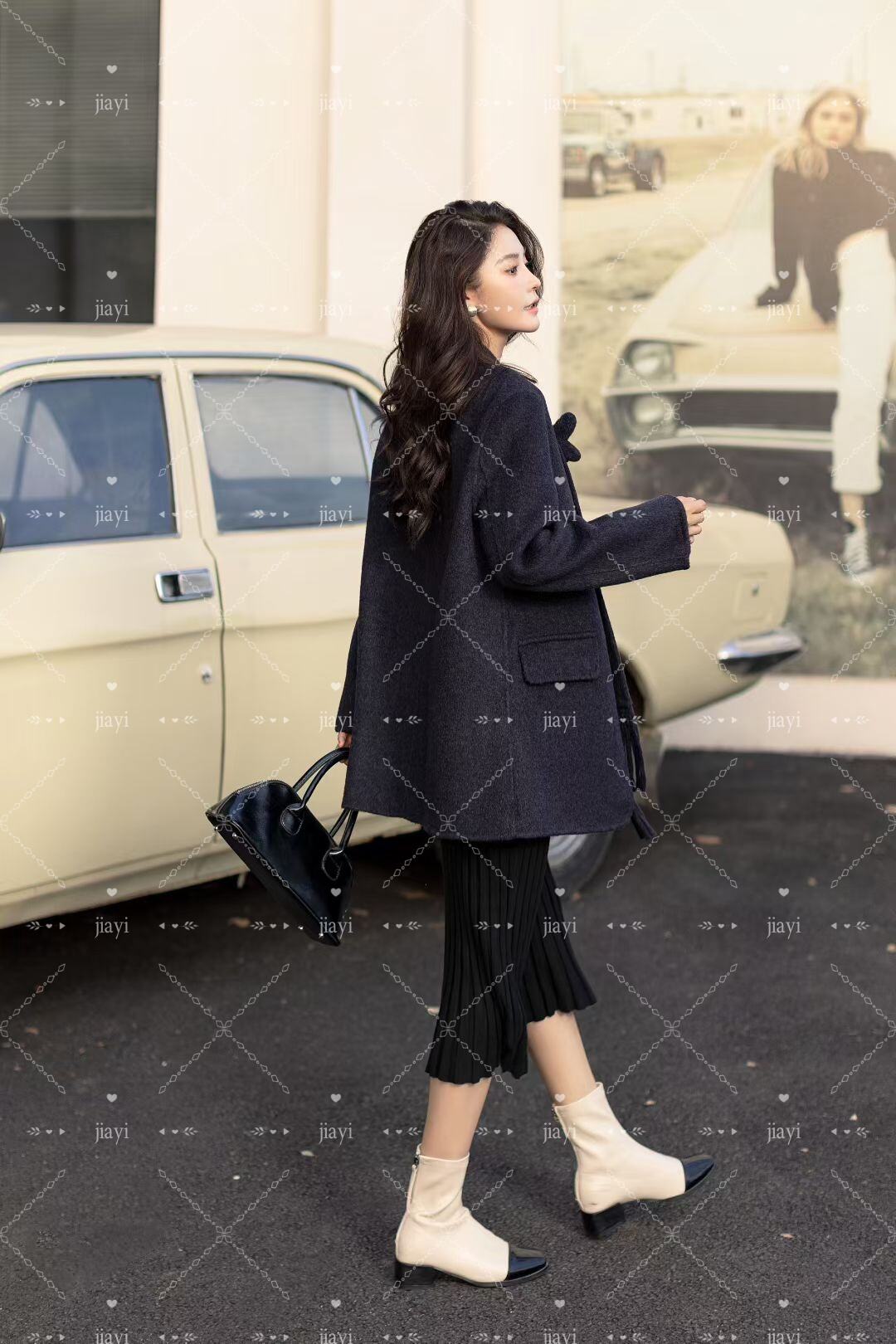 Handmade Women's Double Faced Wool Overcoat Spring Winter Long Trench Fitted Wool Coat Single Breasted Closure supplier