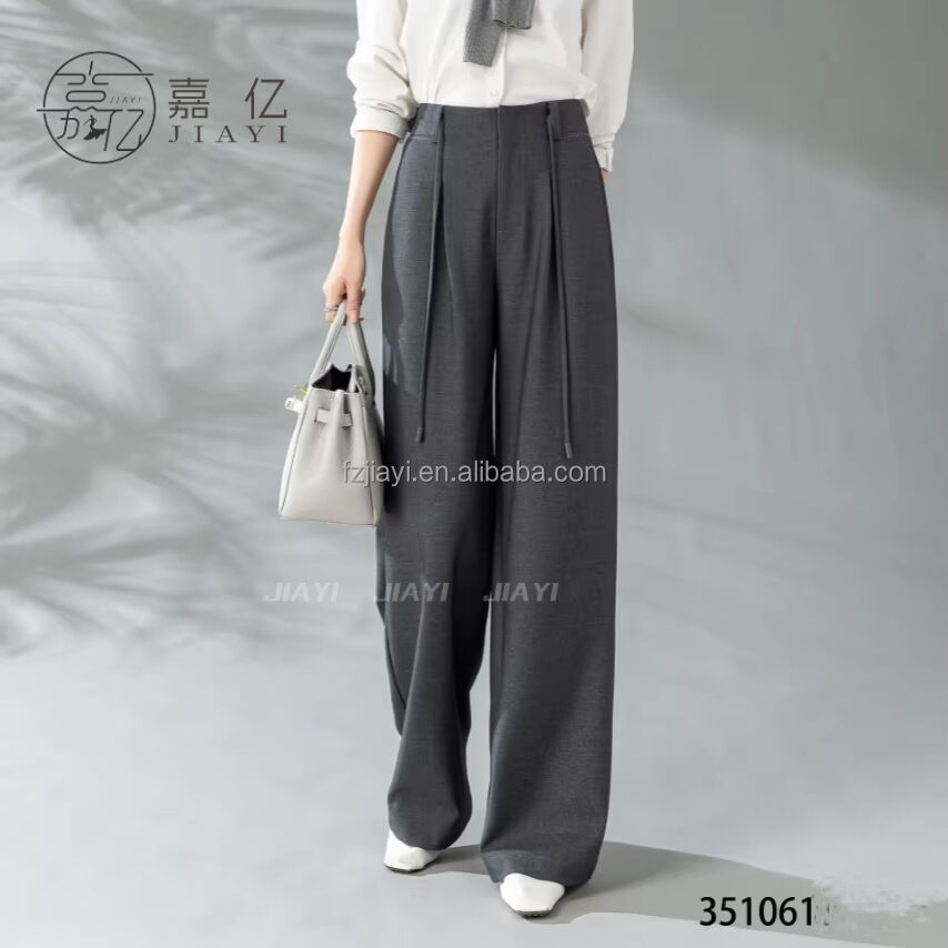 Women's High Waisted Straight Long Palazzo Trousers Casual Loose Fit Zipper Fly Pants for Office Business Work in Spring details