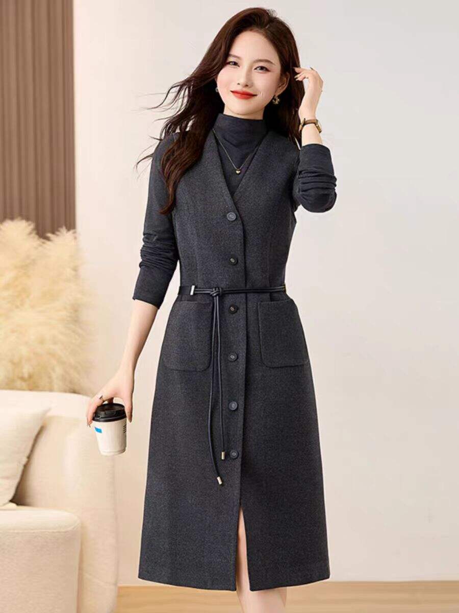 Women's Long-Sleeved Two-Piece Vest Dress for Autumn and Winter New Release with Temperament manufacture