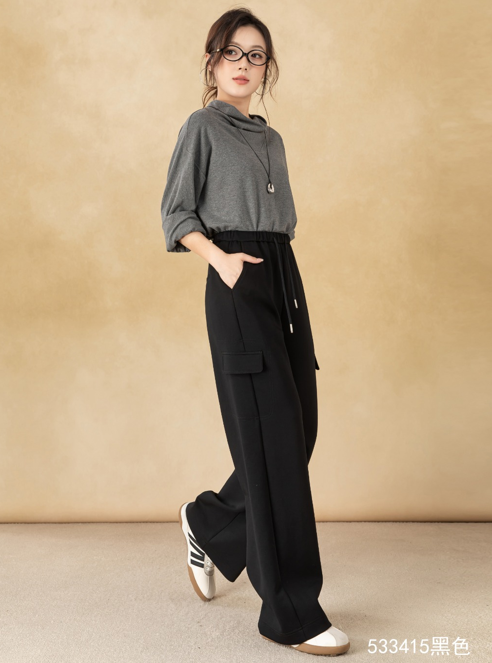 Women's Loose-Fitting Solid-Color Cargo Pants Wide-Leg Casual Trousers Dyed Jeans supplier
