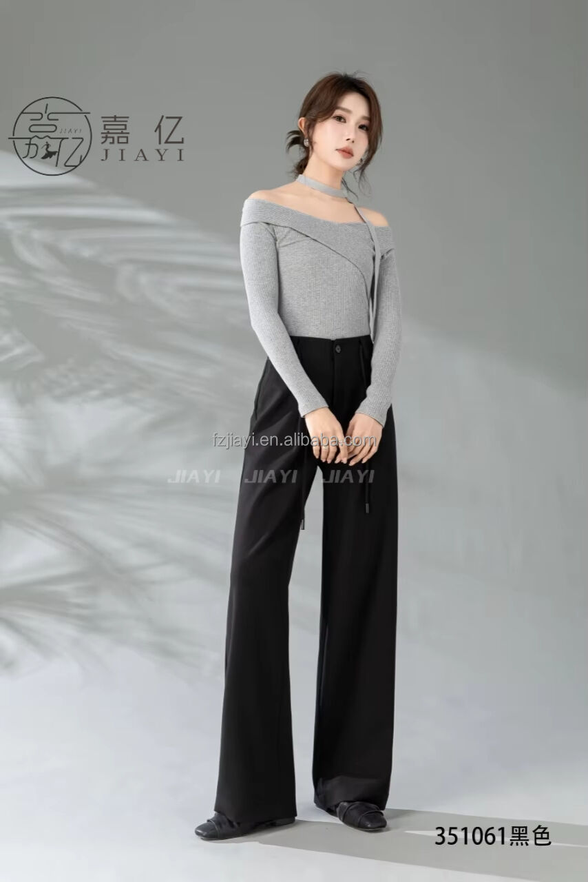 Women's High Waisted Straight Long Palazzo Trousers Casual Loose Fit Zipper Fly Pants for Office Business Work in Spring factory