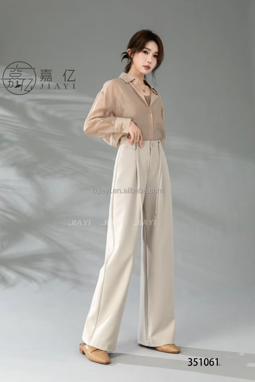 Women's High Waisted Straight Long Palazzo Trousers Casual Loose Fit Zipper Fly Pants for Office Business Work in Spring factory