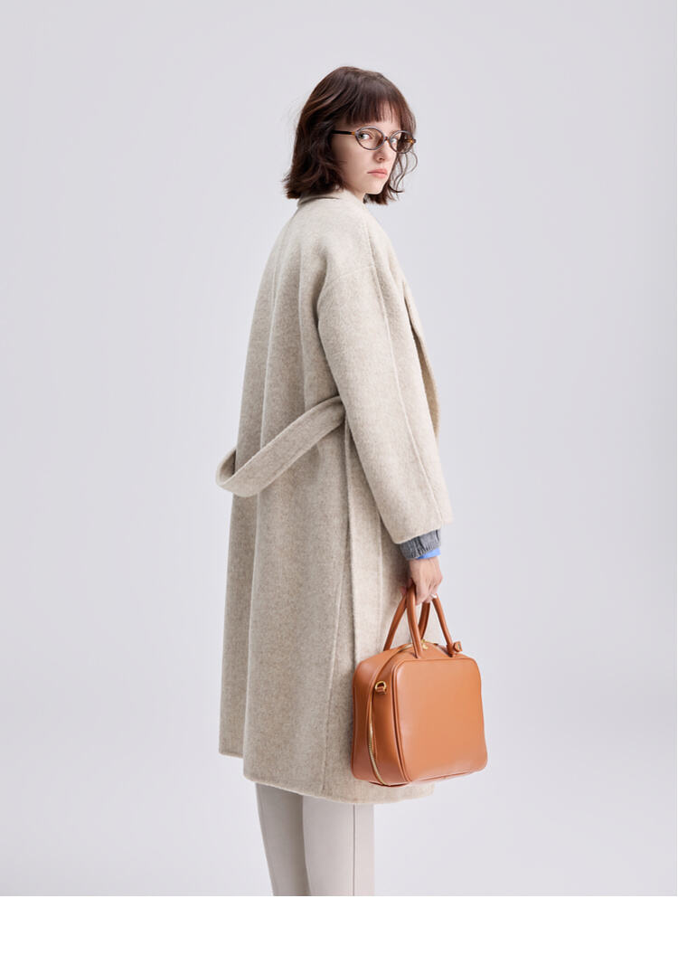 Custom Women Autumn Winter Wool Maxi Coat with Belt Lapel Solid Color Loose Cardigan Ladies Elegant Long Coat factory