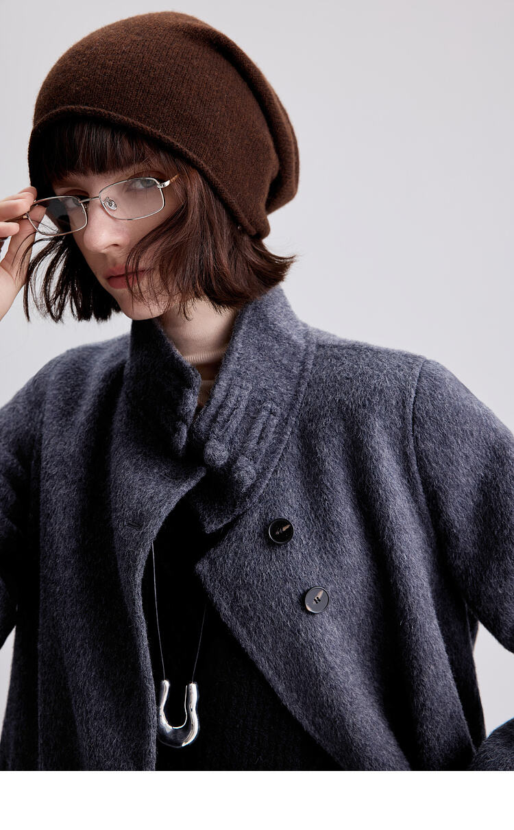 New Styles Double-faced Womens Wool Cashmere Trench Coat With Button details