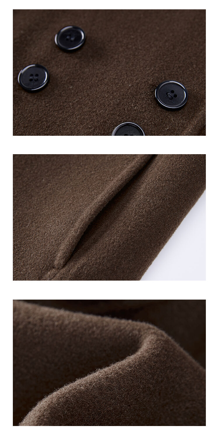 Lady Long Double Faced Solid Woolen Overcoat Belt Winter Double Breasted Cashmere Wool Trench Coat for Women details