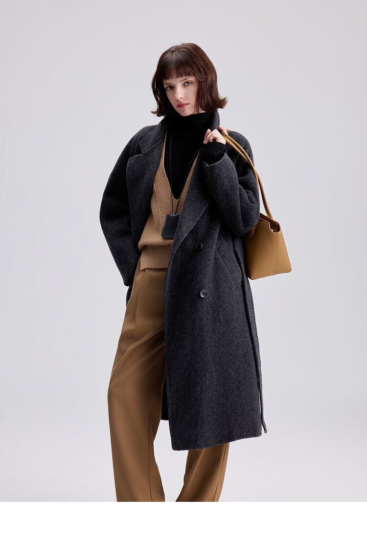 Custom Women Autumn Winter Wool Maxi Coat with Belt Lapel Solid Color Loose Cardigan Ladies Elegant Long Coat factory