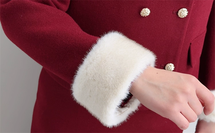 Retro Wool Suit with Breathable Rabbit Fur Neck Scarf & Decorative Buttons Two-Piece Set with Polyester Fiber Lining factory