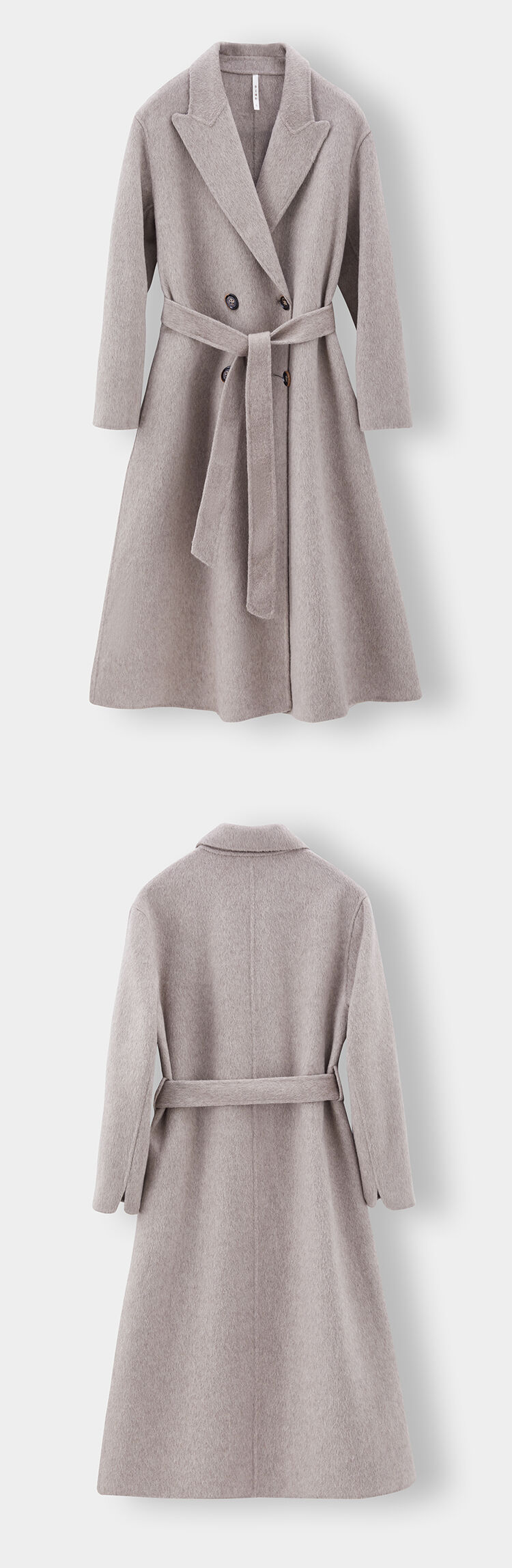 Gray Color Notched Collar Long Sleeve Sashes Casual Fashion Women Long Trench Coat details