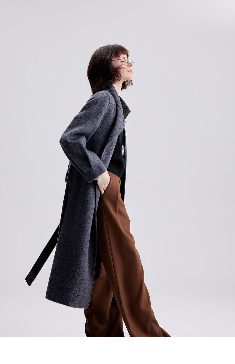 New Styles Double-faced Womens Wool Cashmere Trench Coat With Button manufacture