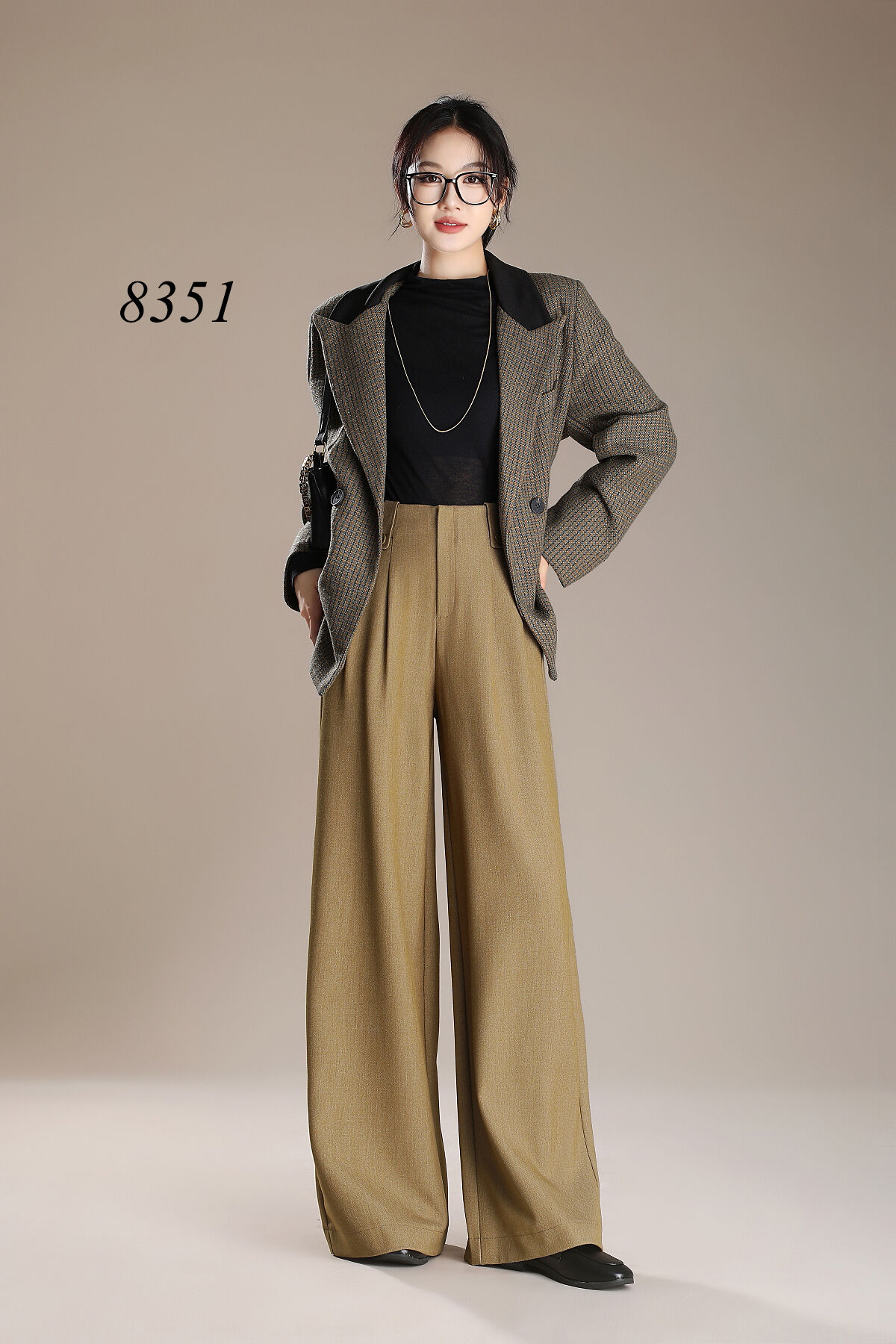 Women's High Mid Waist Office Pants Autumn Winter Wide Leg Straight Long Trousers for Ladies details