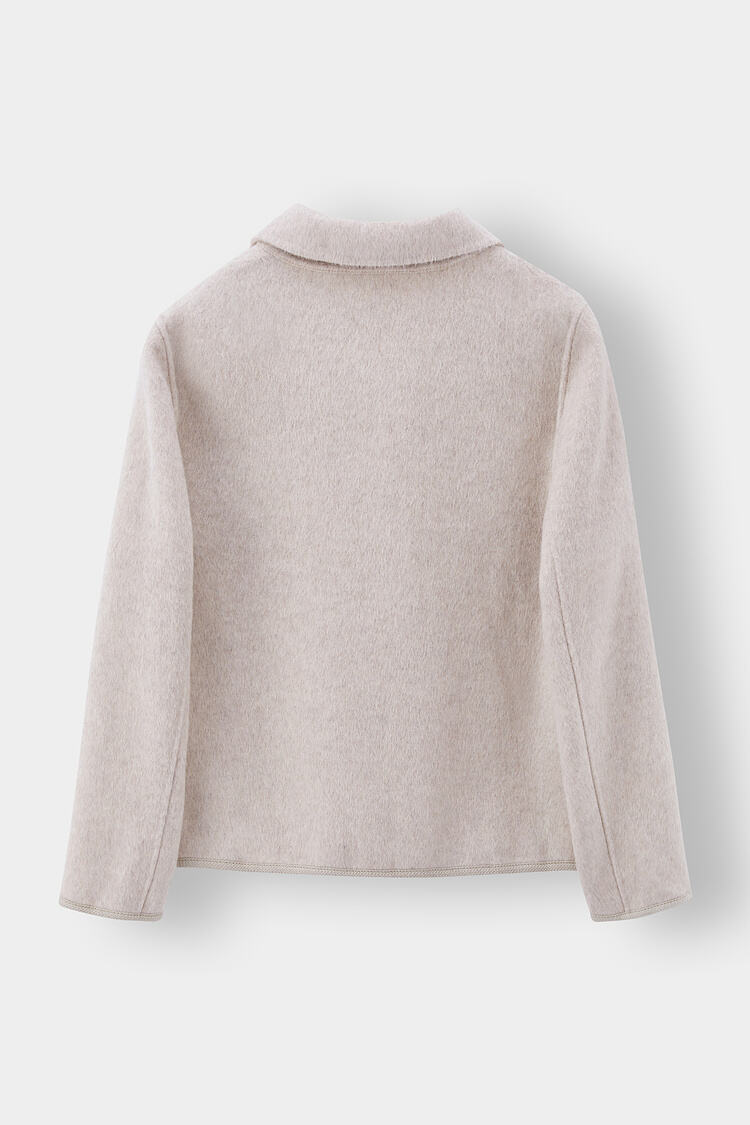 Women's Vintage Double Sided Wool Coat High End Fall Winter Casual Long Coat with Small Lapels Nylon Lining Sheep Fur Decoration details