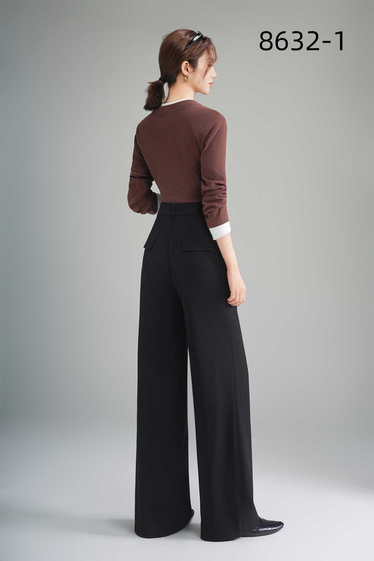 Women's Winter Casual Style Loose Straight-Cut Wide-Leg Trousers Solid Color High Waist Zipper Fly Anti-Wrinkle Long Pants supplier