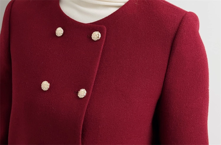 Retro Wool Suit with Breathable Rabbit Fur Neck Scarf & Decorative Buttons Two-Piece Set with Polyester Fiber Lining manufacture