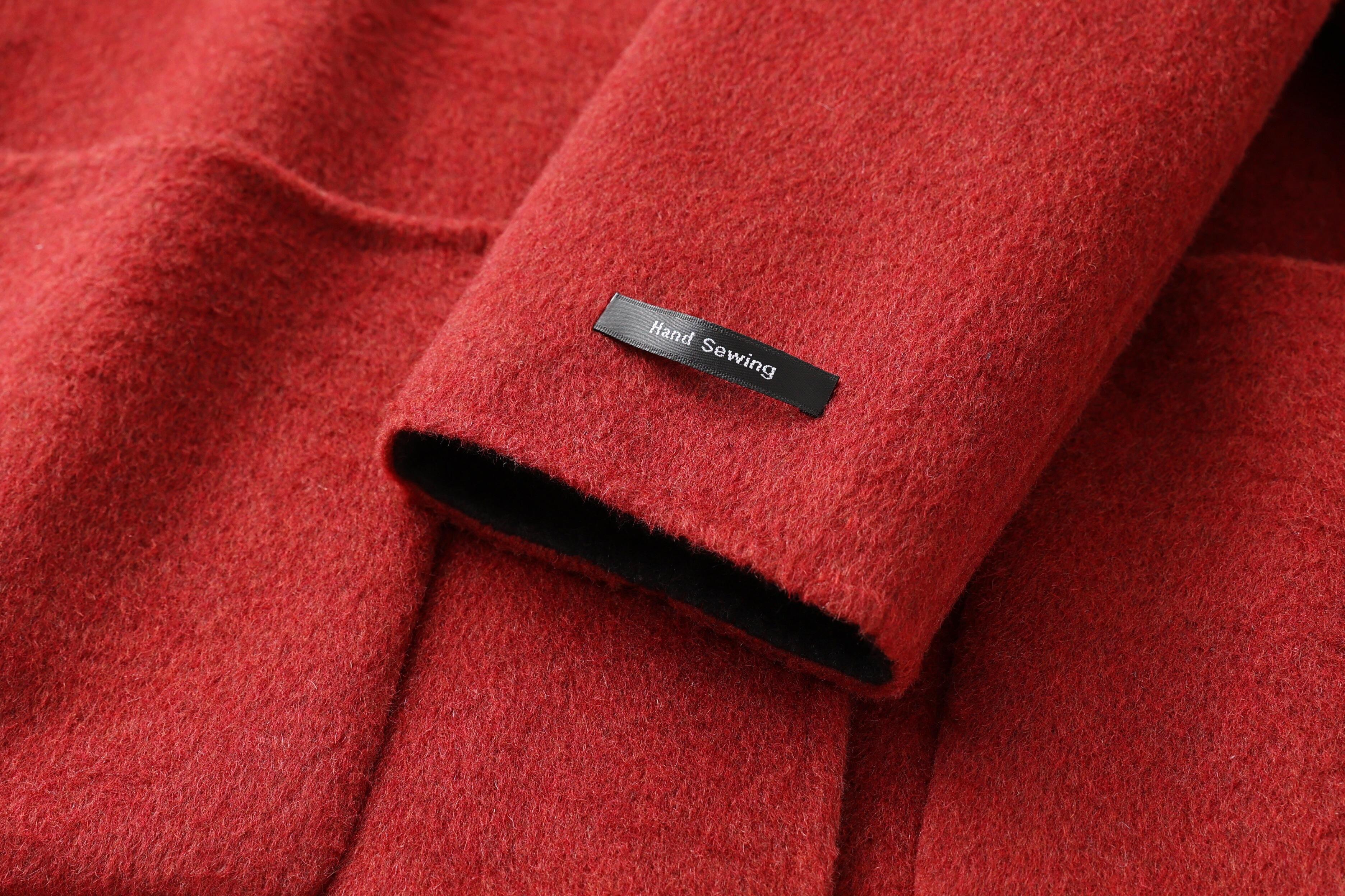 Women's Classic Double-Sided Wool Long Overcoat Warm Single Breasted Winter Coat Turn-Down Collar Belt Closure Cashmere Hood details